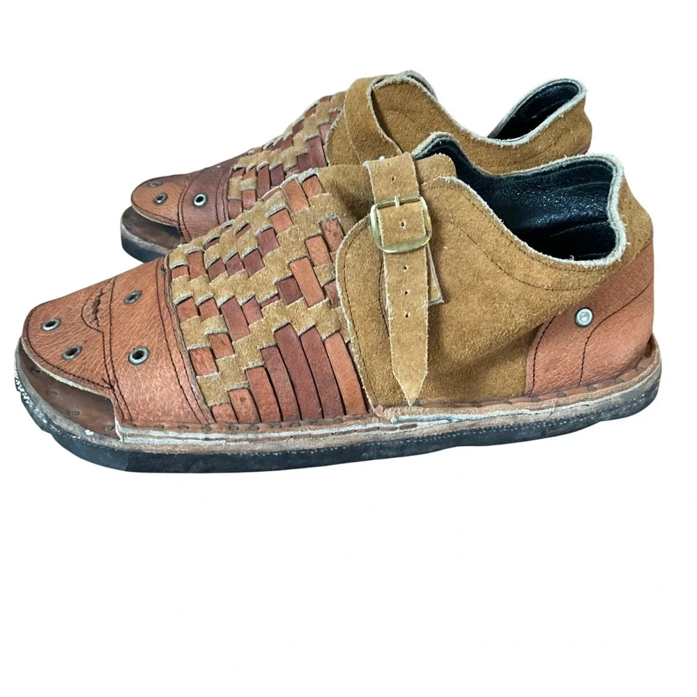 Unbranded Huarache Sandals Mens 9 Brown Leather Suede Woven Buckle Mexico